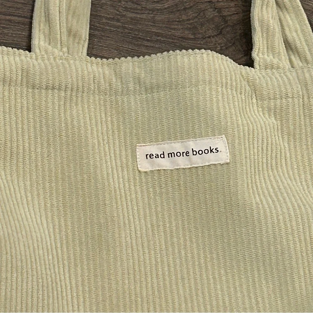 Read More Books Corduroy Mini Tote Bag Minimalist Book Lover Gift Key Lime - Picture 7 of 9